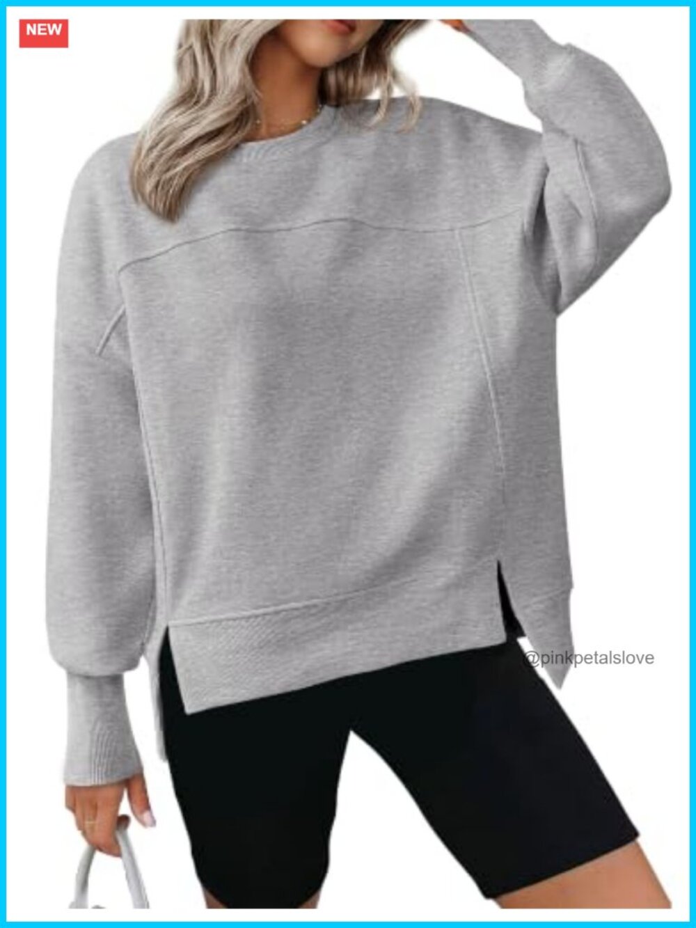 Women's Crewneck Fleece Sweatshirt Pullover High Low Side Slit Long Sleeve